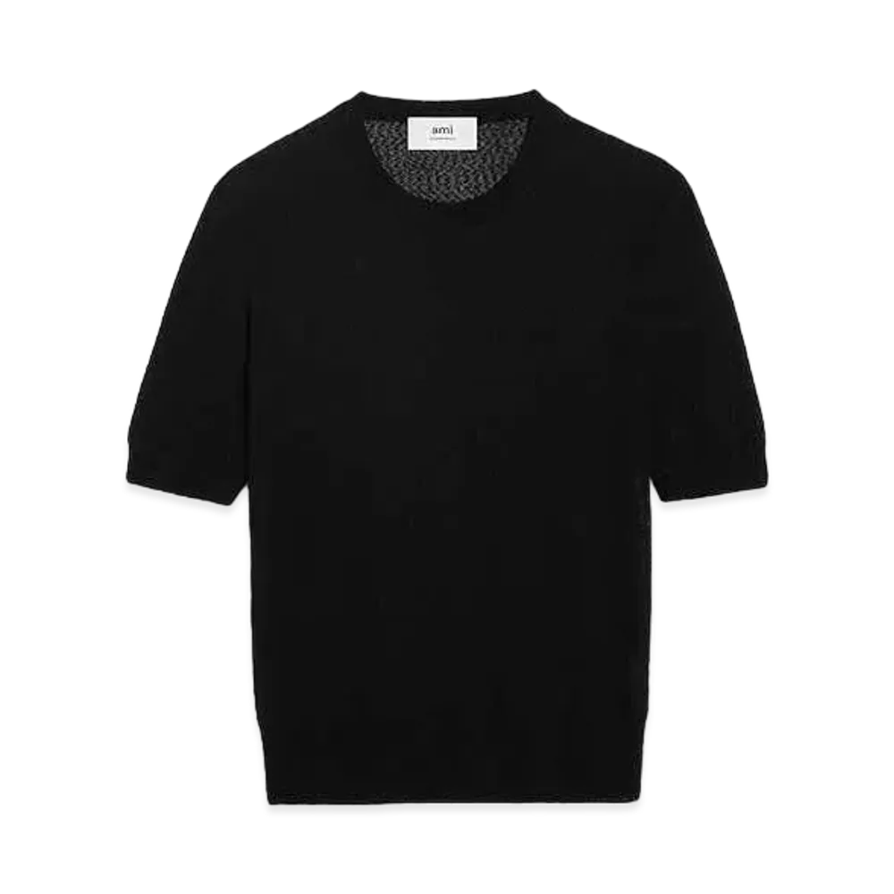 AMI PARIS Viscose Boucle Reverse Weave Jersey Crew Neck T-Shirt "Black"