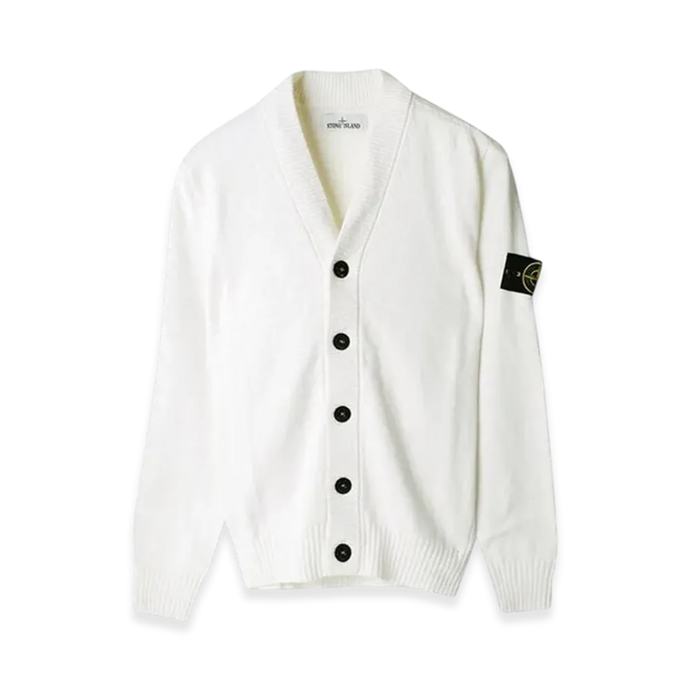 Stone Island 512B0 Stocking Stitch Cotton Nylon Knit Cardigan- 22SS "White"