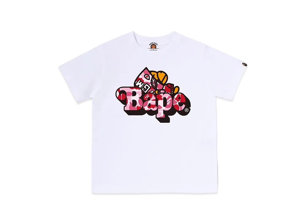 A BATHING APE Kids ABC Camo Shark Milo On Bape Tee "White/Pink"