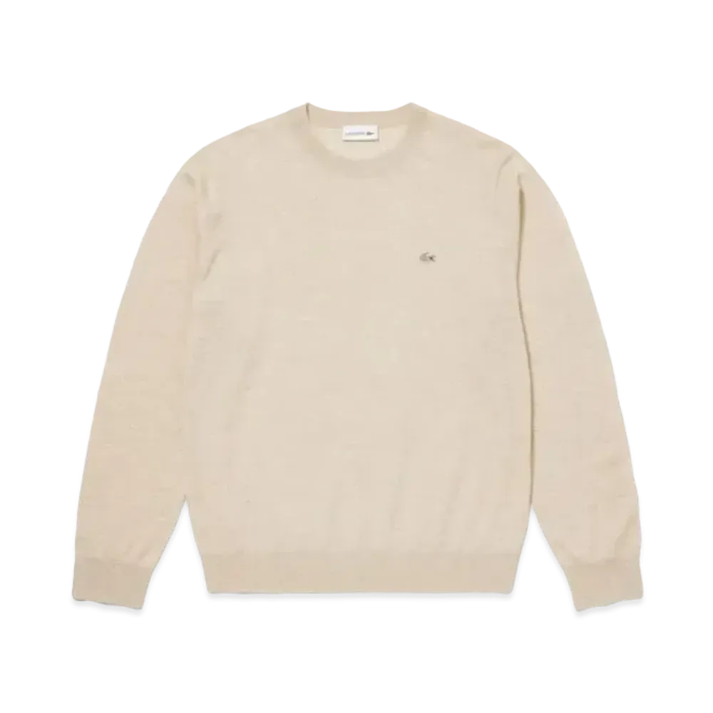 LACOSTE Washable Wool Crew Neck Knit Sweater "Beige"