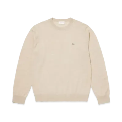LACOSTE Washable Wool Crew Neck Knit Sweater "Beige"