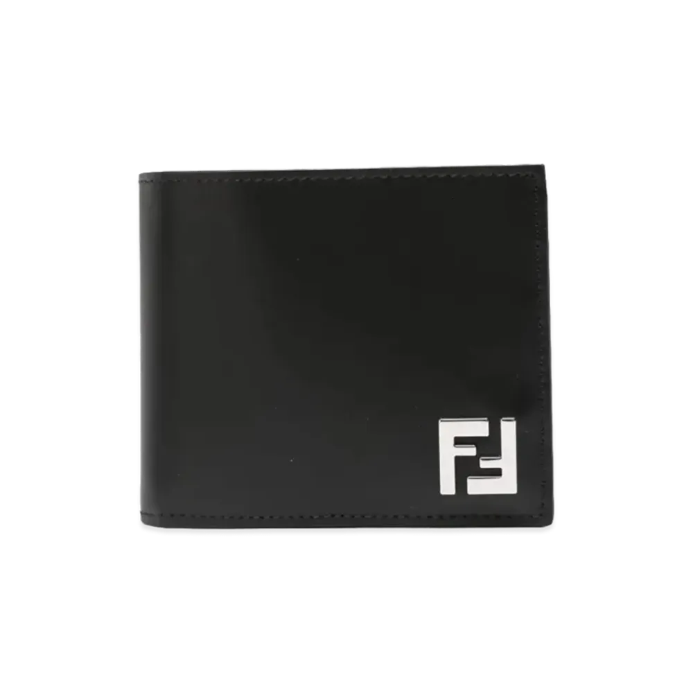 FENDI Leather And FF Canvas Compact Bi-Fold Wallet "Black"