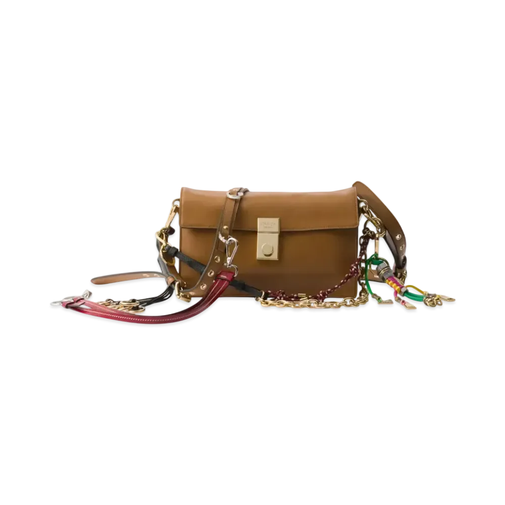 PRADA Soft Sound Small Leather Shoulder Bag with Charms "Camel"