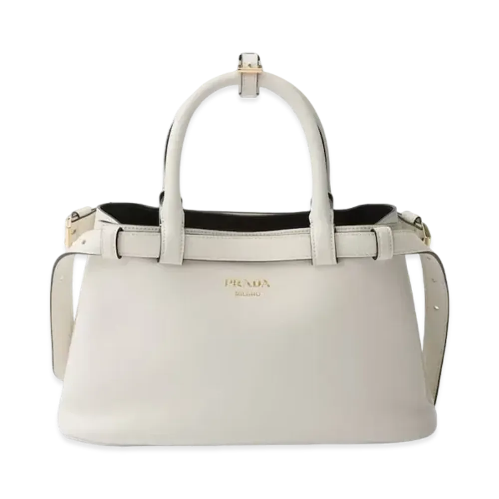 PRADA Buckle Small Leather Handbag with Double Belt "Black/White"