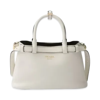 PRADA Buckle Small Leather Handbag with Double Belt "Black/White"