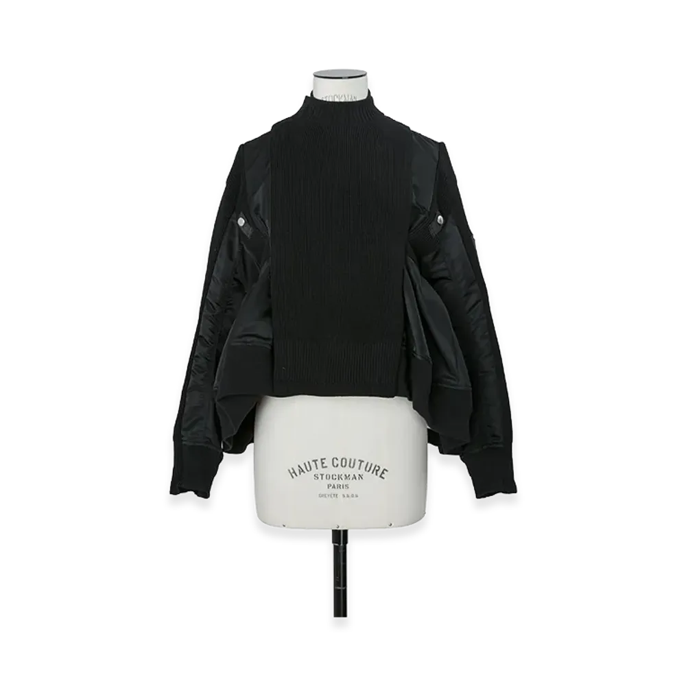 sacai Women's Nylon Twill x Knit Blouson "Black"