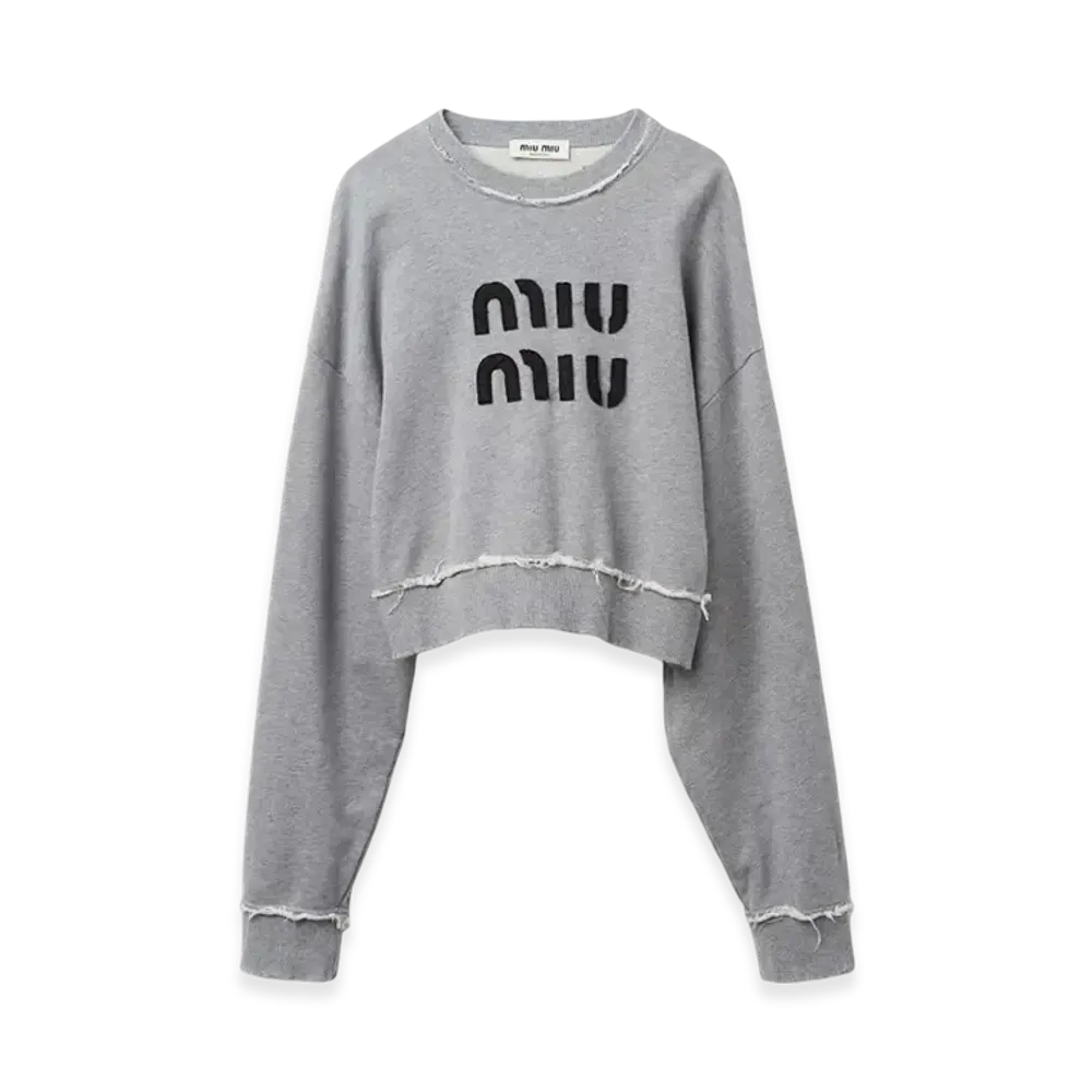 MIU MIU Women's Embroidered Cotton Fleece Sweatshirt "Grey"