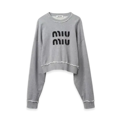 MIU MIU Women's Embroidered Cotton Fleece Sweatshirt "Grey"