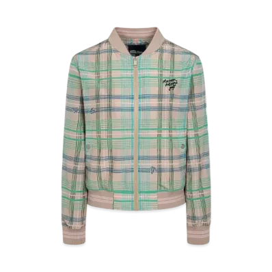 Maison Kitsune Golf Fox Head Stadium Jacket "Beige Check"