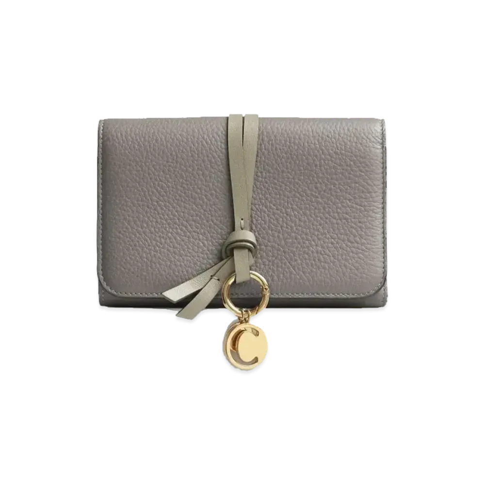 Chloe Alphabet Compact Wallet In Grained & Smooth Calfskin "Cashmere Grey"