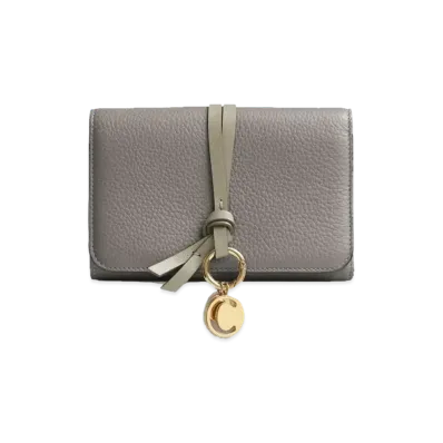 Chloe Alphabet Compact Wallet In Grained & Smooth Calfskin "Cashmere Grey"