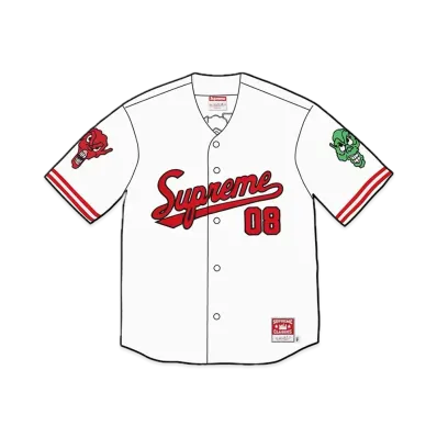 Supreme x Mitchell & Ness Downtown Hell Baseball Jersey "White"