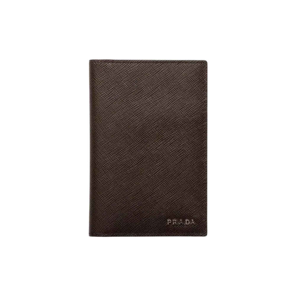 PRADA Saffiano Leather Passport Holder "Dark Brown/Navy"