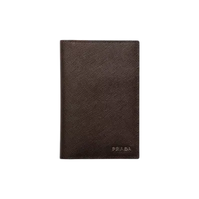 PRADA Saffiano Leather Passport Holder "Dark Brown/Navy"