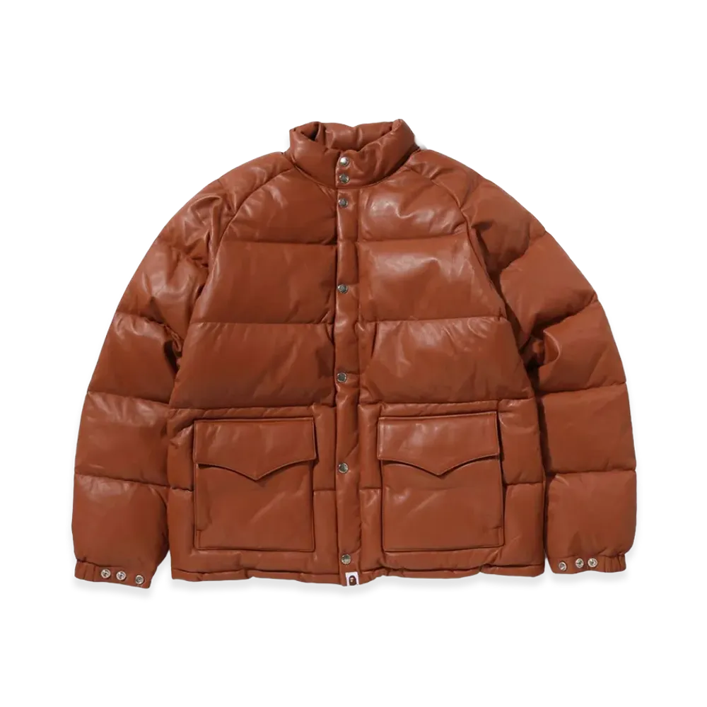 A BATHING APE Leather Classic Down Jacket "Brown"