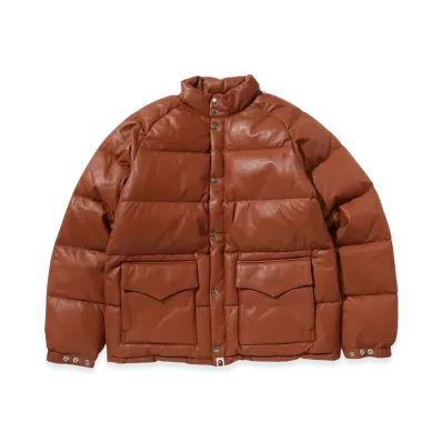A BATHING APE Leather Classic Down Jacket "Brown"