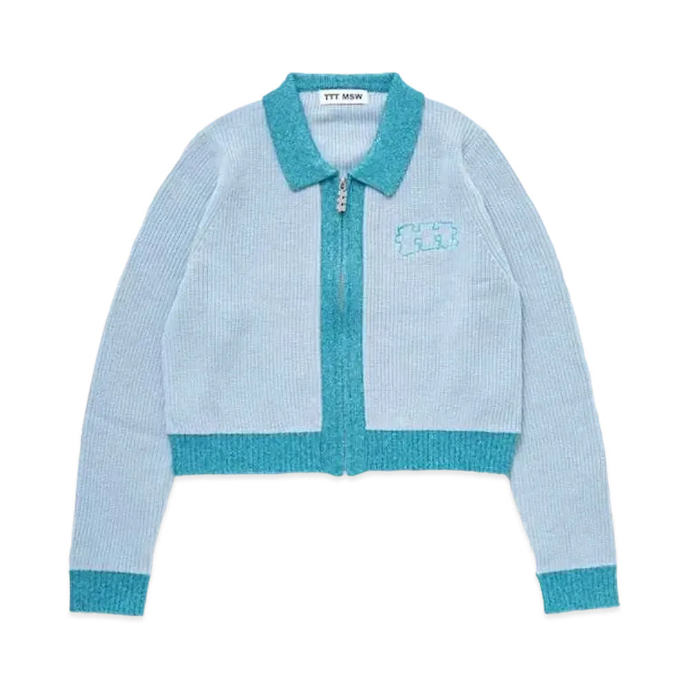 TTT MSW Lame Zip Up Cardigan "Light Blue"