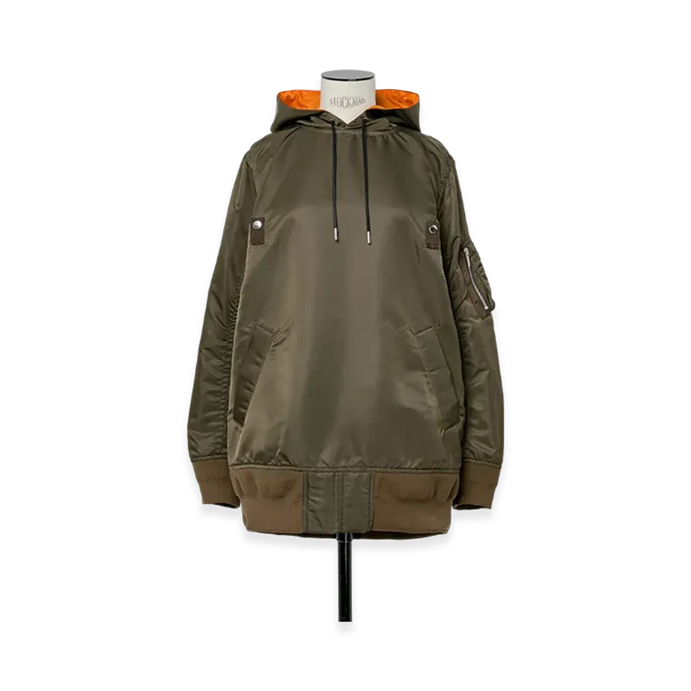 sacai Nylon Twill Hoodie "Dark Khaki"