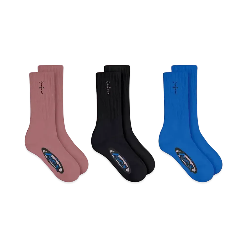 Travis Scott Cactus Jack Basic 3 Pack Socks "Pink Black Blue"