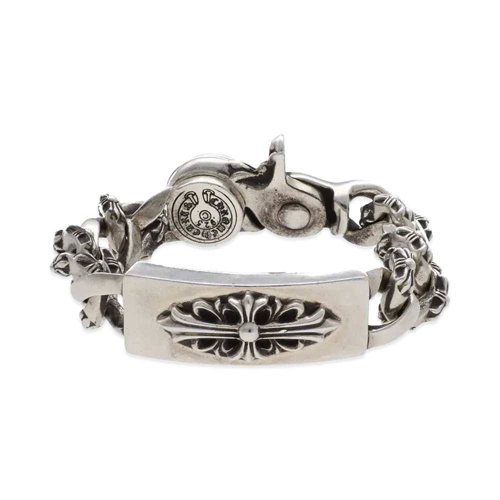 Chrome Hearts Floral Cross ID Fancy Link Clip Bracelet "Silver"
