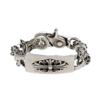 Chrome Hearts Floral Cross ID Fancy Link Clip Bracelet "Silver"