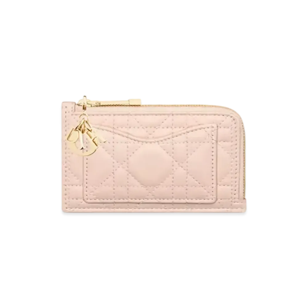 Dior Lady Dior Cosmos Zip Card Holder Cannage Lambskin "Powder Pink"