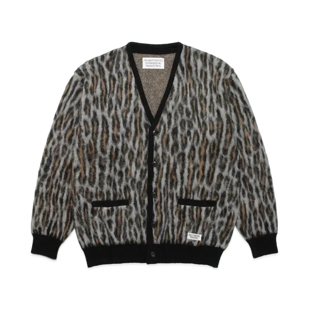 WACKO MARIA LEOPARD MOHAIR KNIT CARDIGAN "Gray"