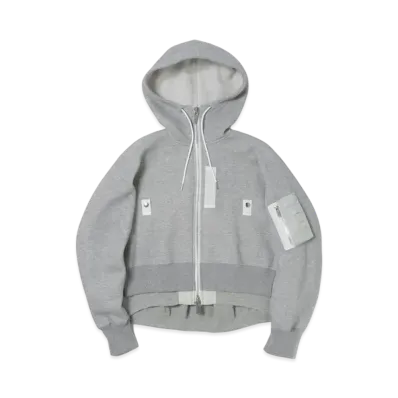 sacai Sponge Sweat x Nylon Twill Hoodie "Light Gray/Light Gray"