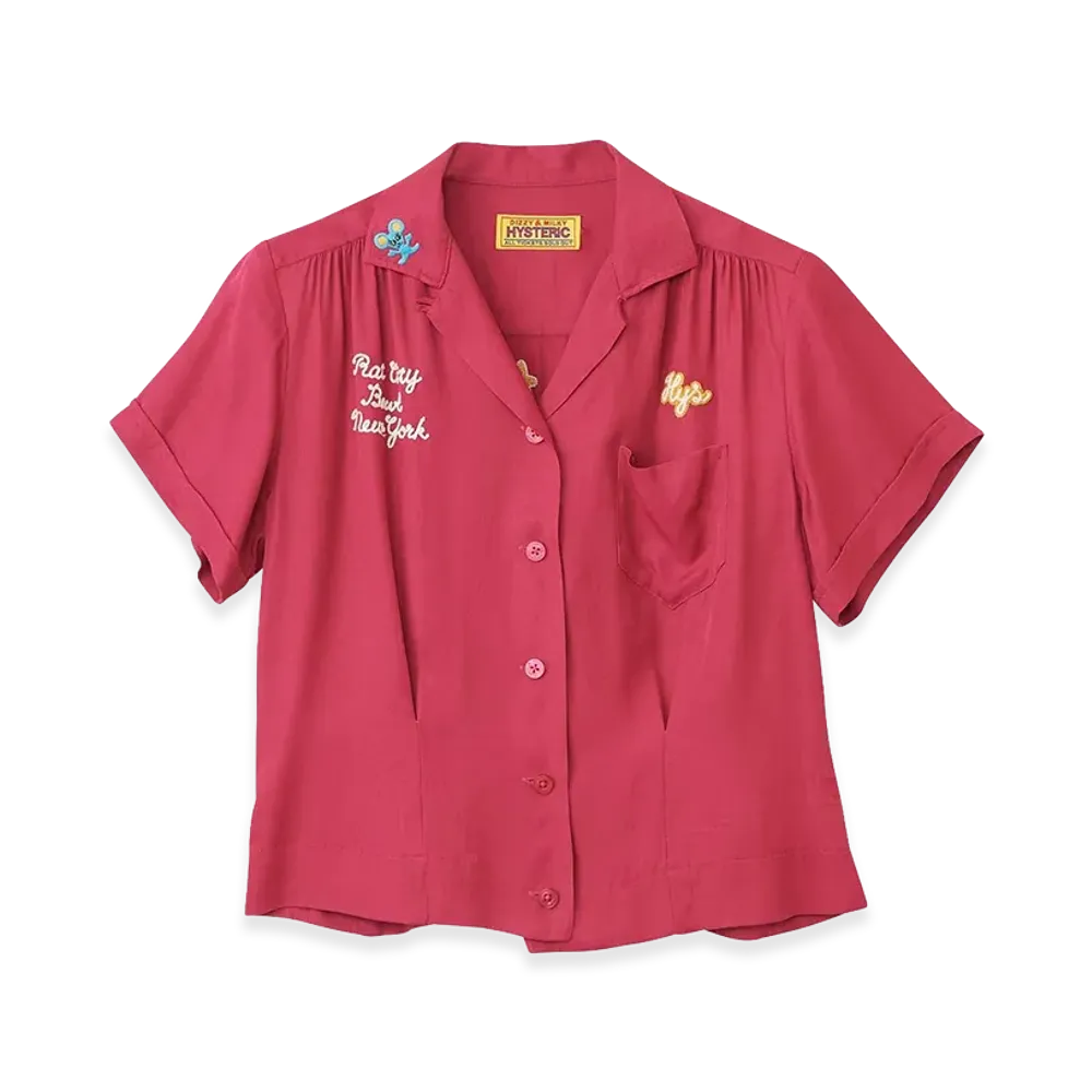 HYSTERIC GLAMOUR Women's Rat City Bowl Embroidered Bowling Shirt "Pink"