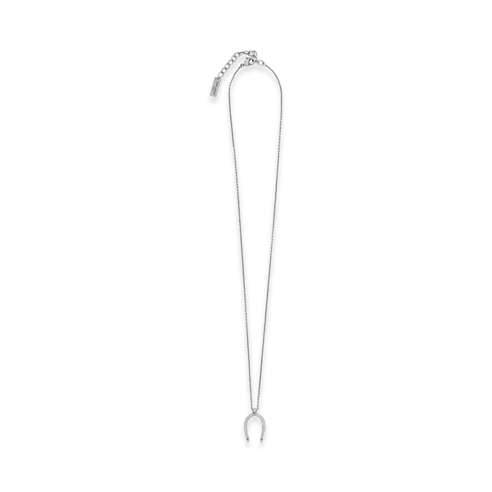 Saint Laurent Lucky Bone Charm Necklace In Metal "Oxidized Silver"