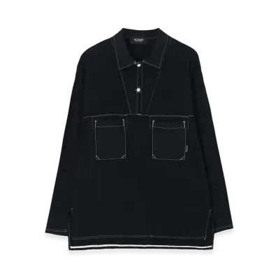 WILDSIDE YOHJI YAMAMOTO Cotton Jersey Collared Pocket Long Sleeve T-shirt (Garment Dye) "Black"