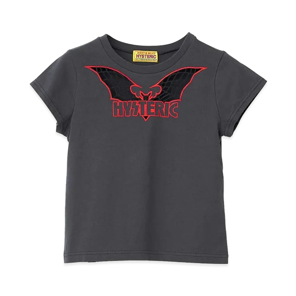 HYSTERIC GLAMOUR Women's Bat Web Embroidered Baby Tee "Black"