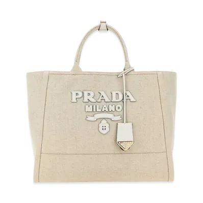 PRADA Women's Canvas Shopping Bag "Beige"