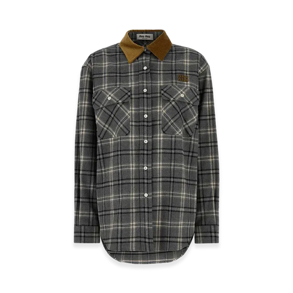 MIU MIU Women's Embroidered Flanel Oversize Shirt "Gray"
