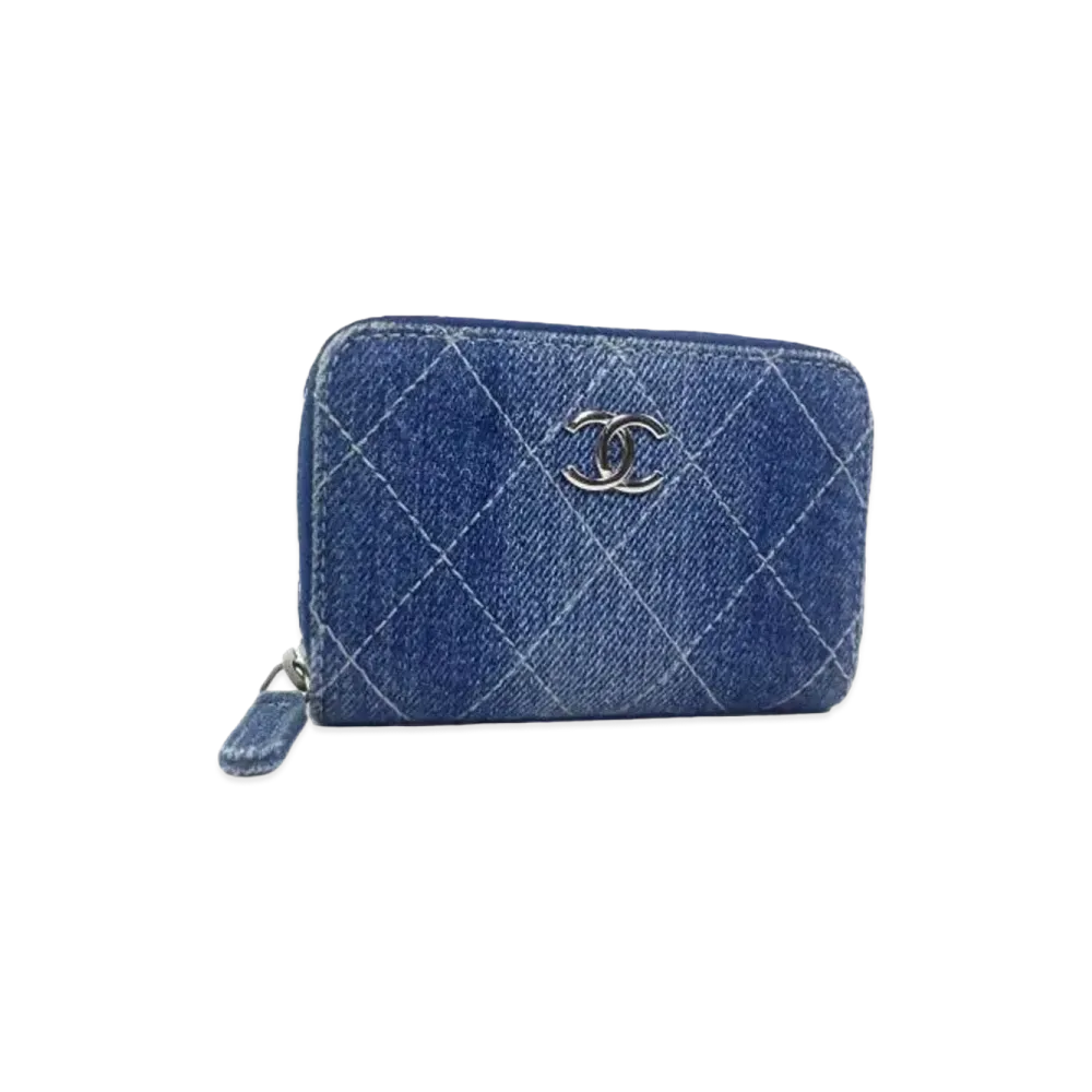 CHANEL Matelasse Zip Coin Case Denim "Wash Blue/Silver"