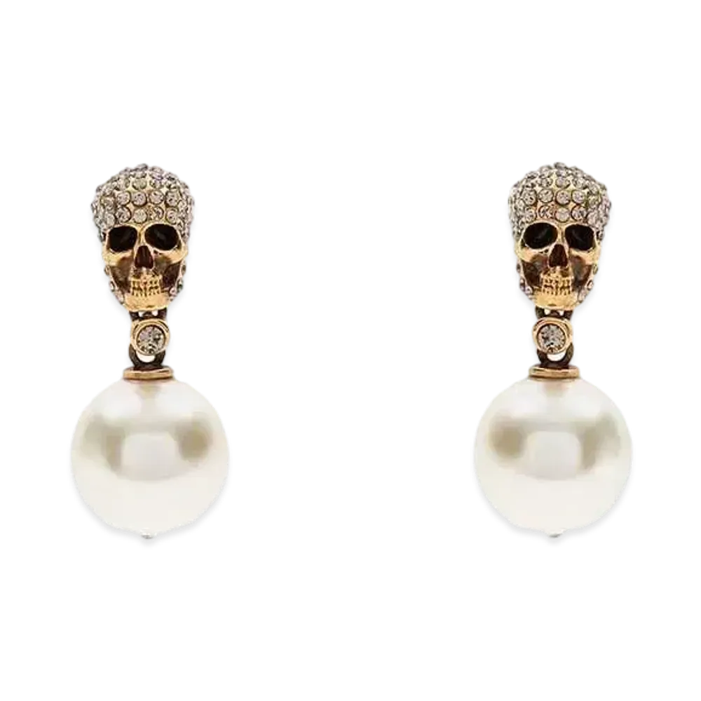 Alexander McQUEEN Pearl Pave Skull Earrings "Gold"
