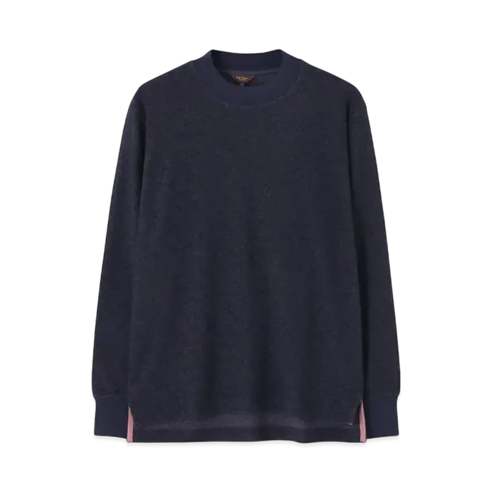 Paul Smith Crater Pile Mock Neck Cut And Sew "Navy"