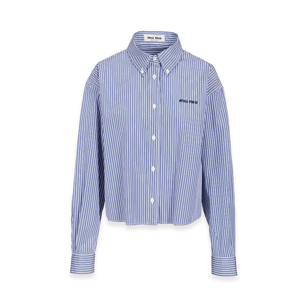 MIU MIU Women's Poplin Shirt With Logo "Light Blue"