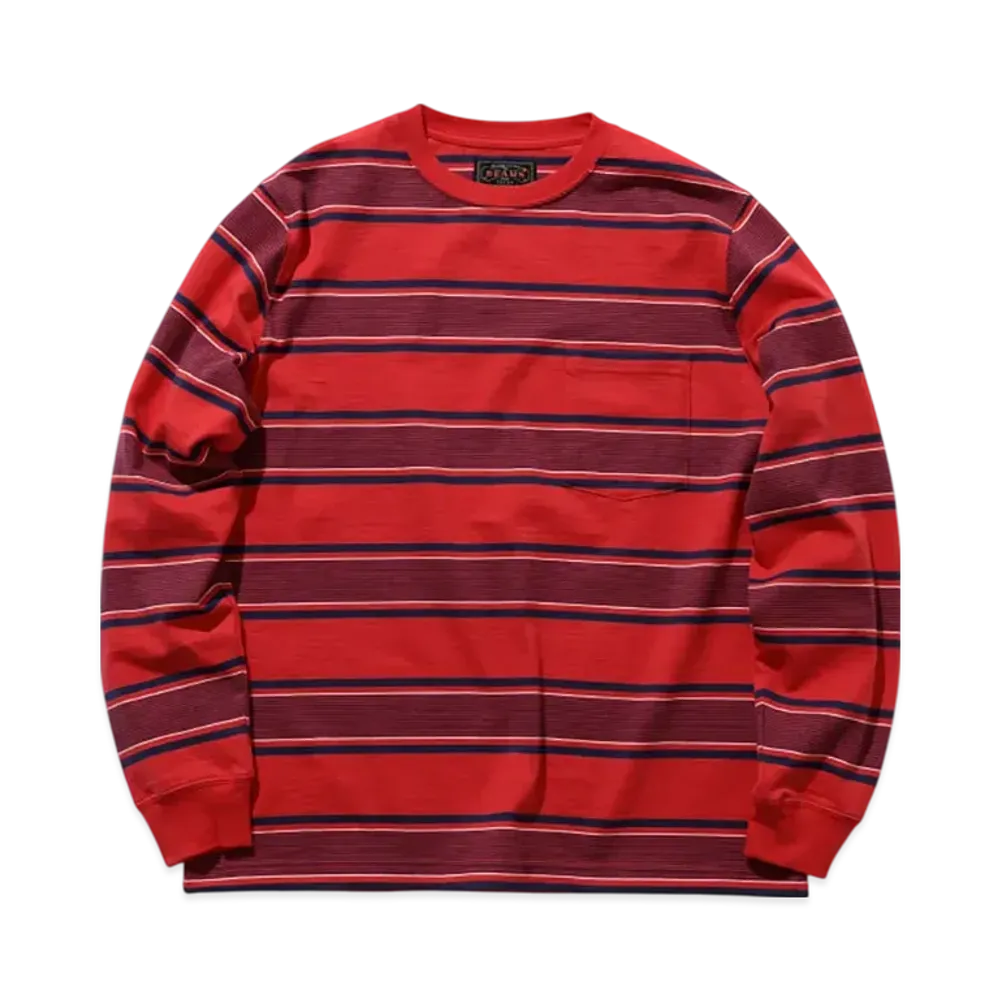 BEAMS Pocket Tee Wide Stripe "Red"
