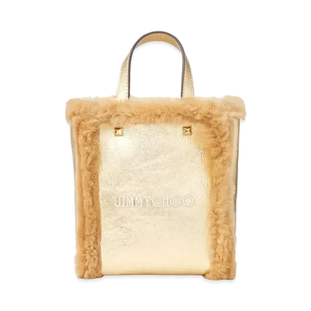 Jimmy Choo Mini N/S Tote Metallic Nappa and Shearling With Jimmy Choo Embroidery "Gold"