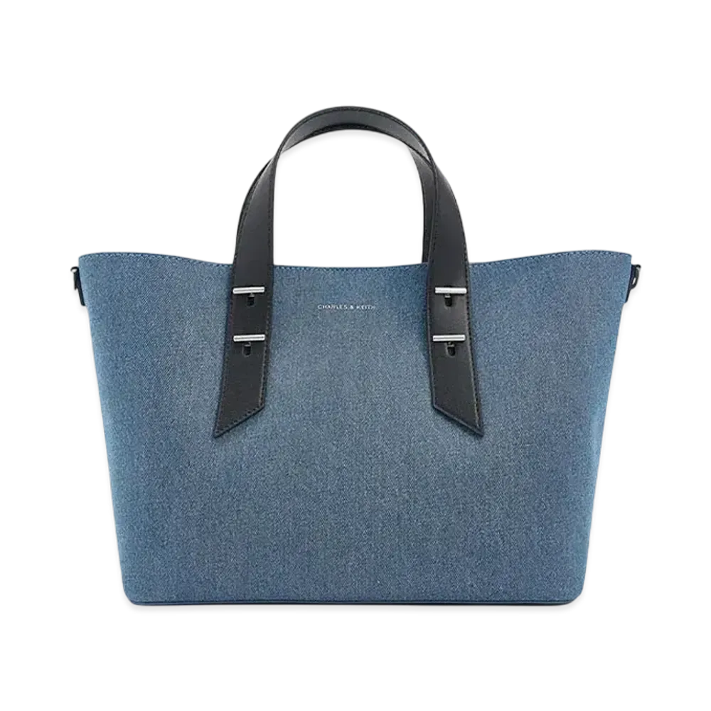 CHARLES & KEITH Metallic Accent Double Handle Bag "DenimBlue"