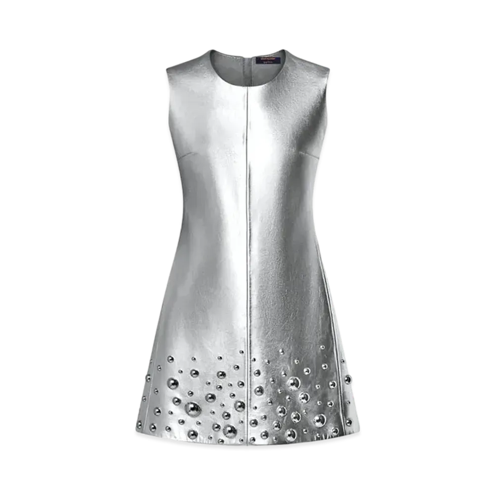 Louis Vuitton x Yayoi Kusama Metal Studs Metallized Leather Dress "Silver"