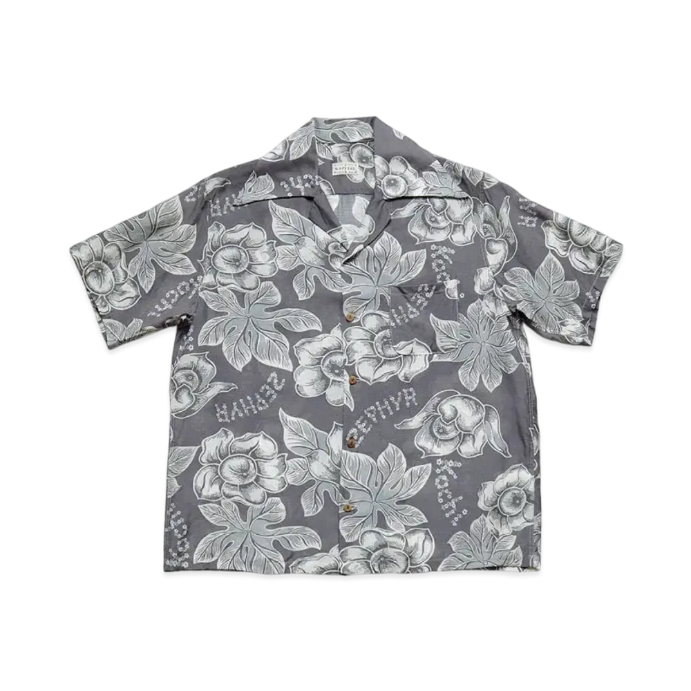 KAPITAL Silk Rayon Anemone Langle Color Aloha Shirt "Grey Purple"