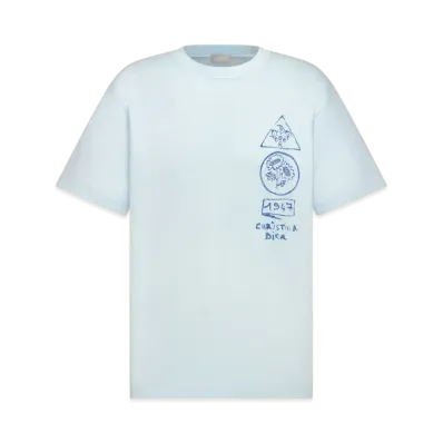 Dior Men's Dior and Hylton Nel T-Shirt Relaxed Fit Cotton Jersey "Blue"
