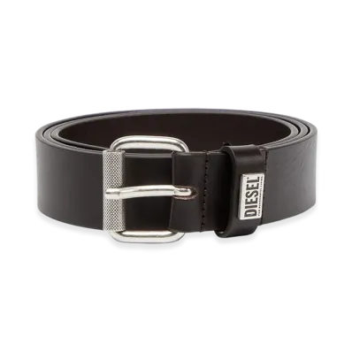 Diesel B-Biscotto-Loop 3.5Cm Leather Belt With Logo Plaque "Dark Brown"