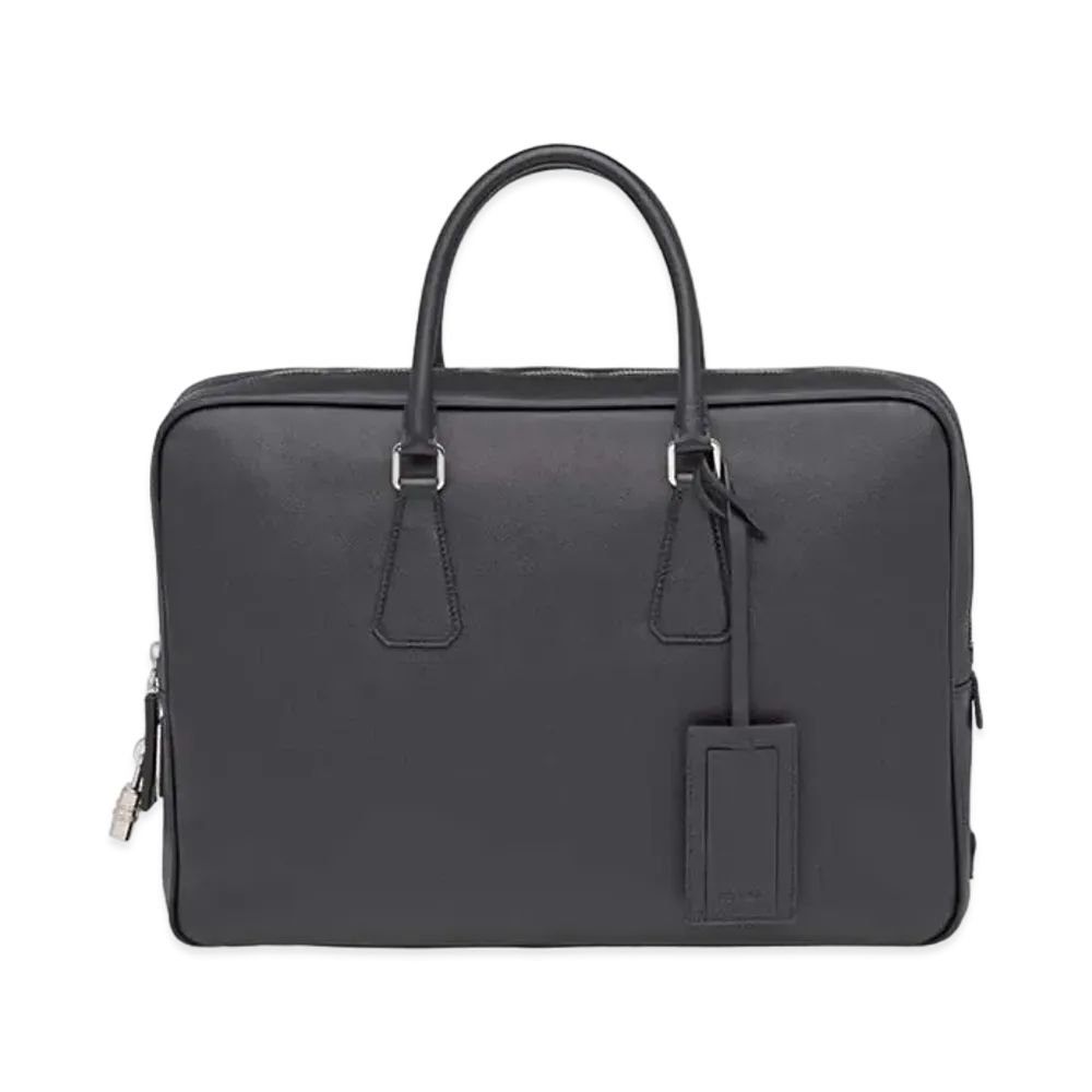 PRADA Saffiano Leather Briefcase "Black"