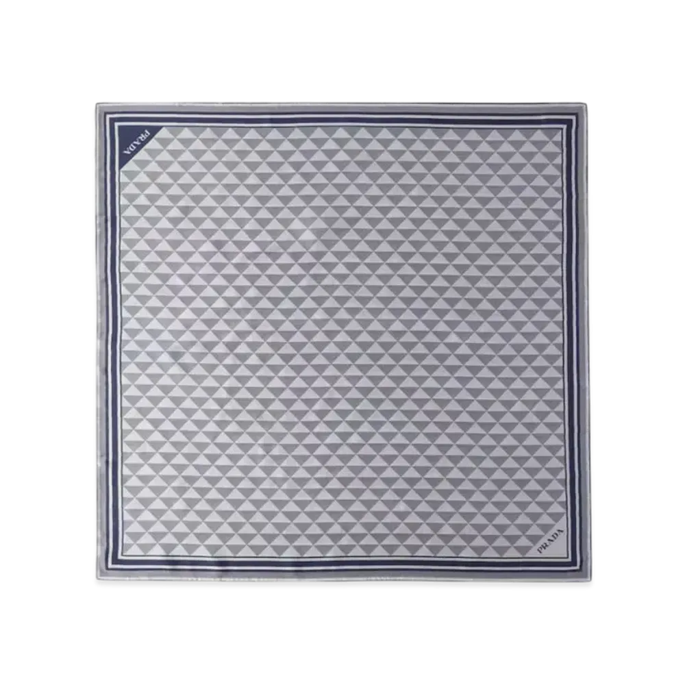 PRADA Printed Silk Scarf "Navy/Off White"