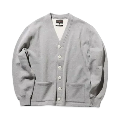 BEAMS Sweat V Cardigan Raised Back "Gray"