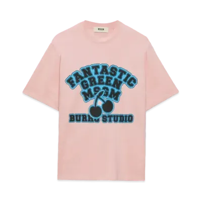 MSGM Organic Cotton Fantastic Green Burro Studio Pink T-Shirt "Pink"