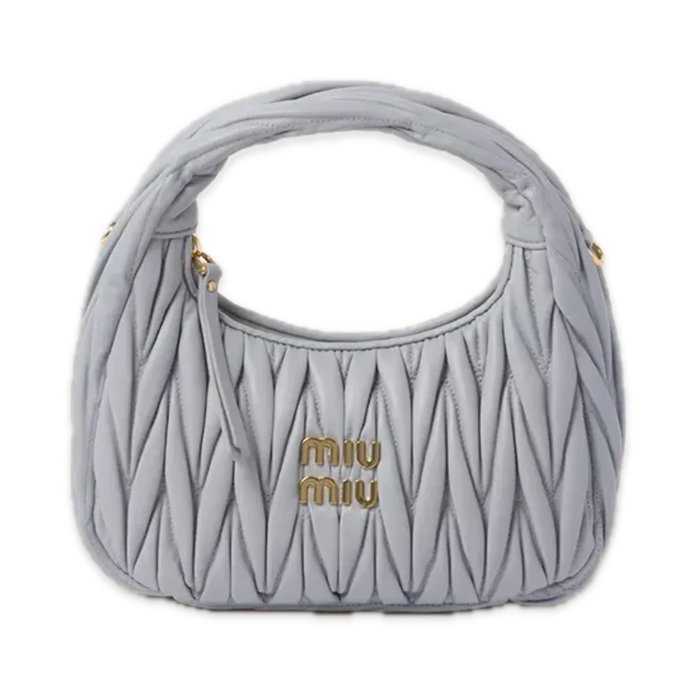MIU MIU Wander Matelasse Leather Hobo Bag "Pearl Grey"